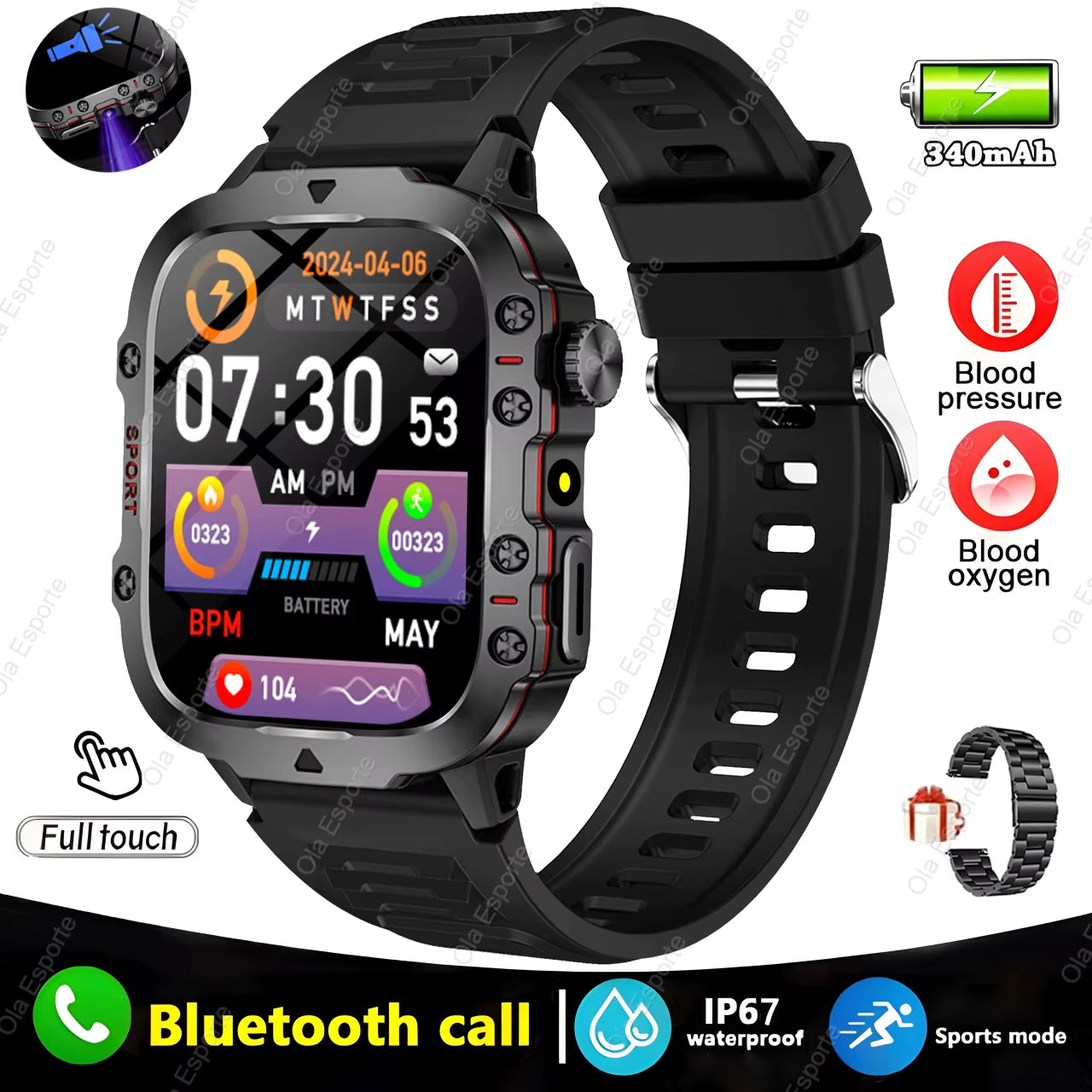 Men's Smart Watch with Bluetooth Calling, Flashlight & Fitness Tracking, 1.81" HD Touchscreen, 3ATM Water Resistant, Compatible with Android & iOS