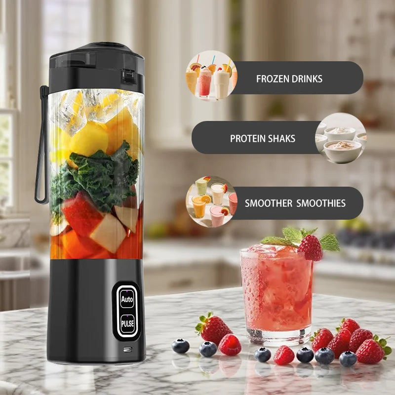 Ultimate Portable Electric Juice Maker - 700ML USB Rechargeable Fruit Blender with 6 Stainless Steel Blades for Smoothies and Shakes