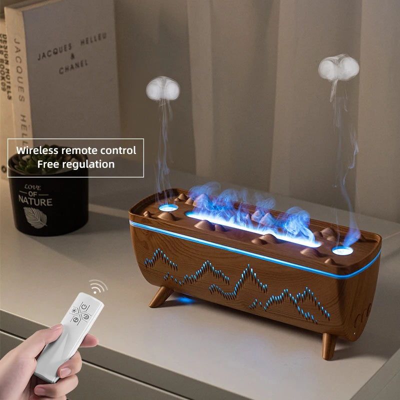 Flame Effect Dual Nozzle Aroma Diffuser & Humidifier - Jellyfish Mist Essential Oil Diffuser for Home, Office, and Bedroom