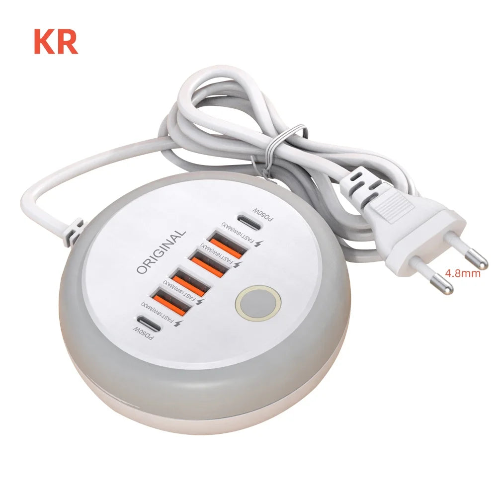 50W Multi-Port USB Wall Charger with PD USB-C Fast Charging for Smartphones & Tablets