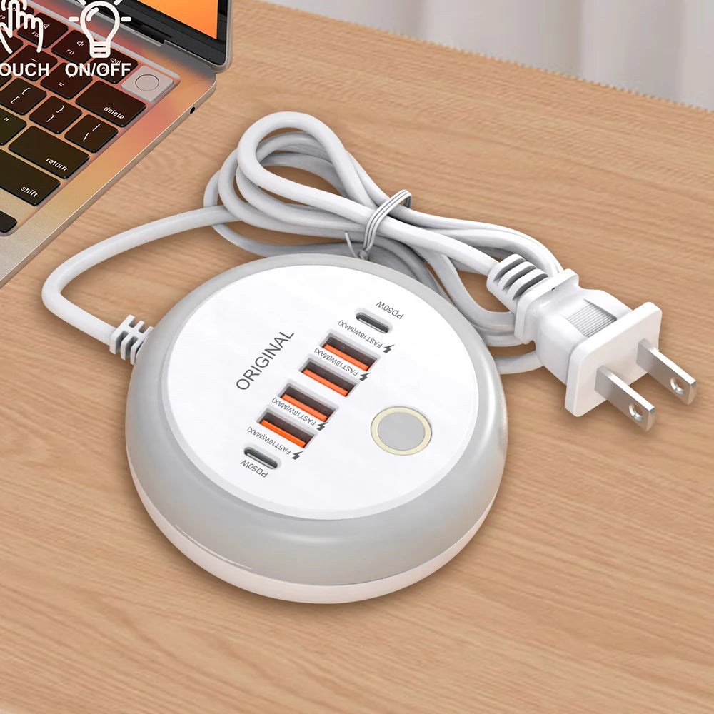50W Multi-Port USB Wall Charger with PD USB-C Fast Charging for Smartphones & Tablets