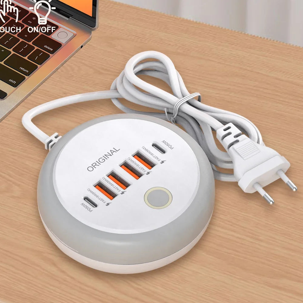50W Multi-Port USB Wall Charger with PD USB-C Fast Charging for Smartphones & Tablets