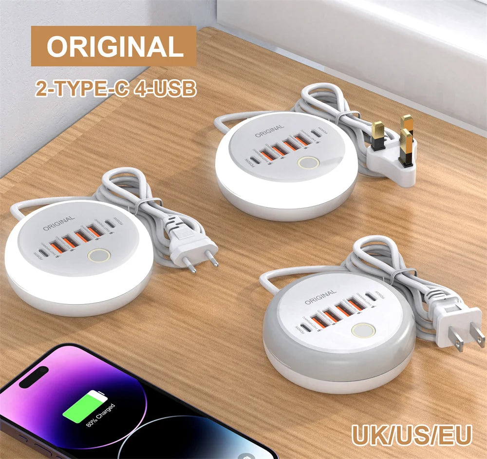 50W Multi-Port USB Wall Charger with PD USB-C Fast Charging for Smartphones & Tablets