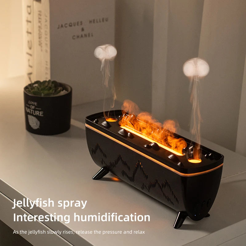 Flame Effect Dual Nozzle Aroma Diffuser & Humidifier - Jellyfish Mist Essential Oil Diffuser for Home, Office, and Bedroom