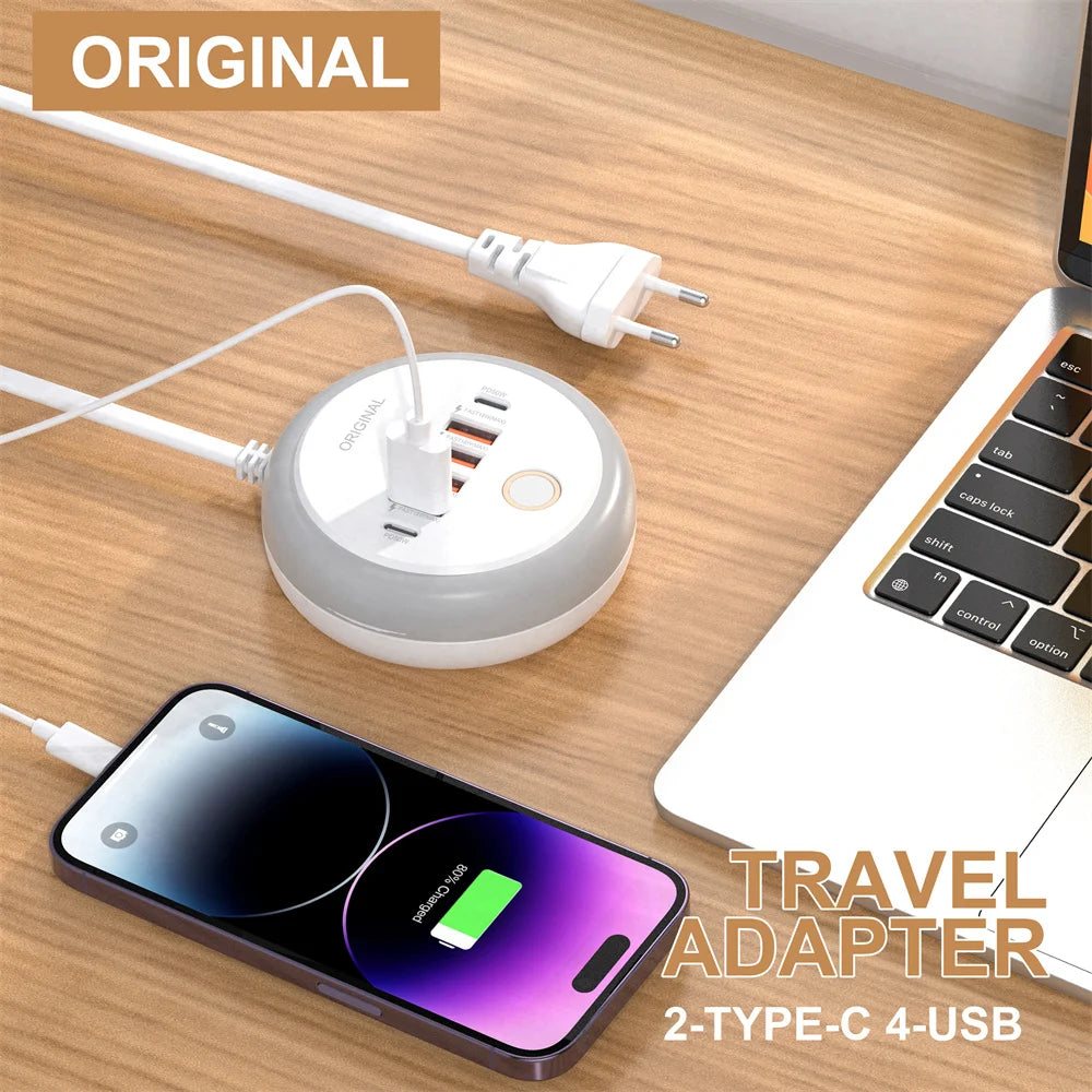 50W Multi-Port USB Wall Charger with PD USB-C Fast Charging for Smartphones & Tablets