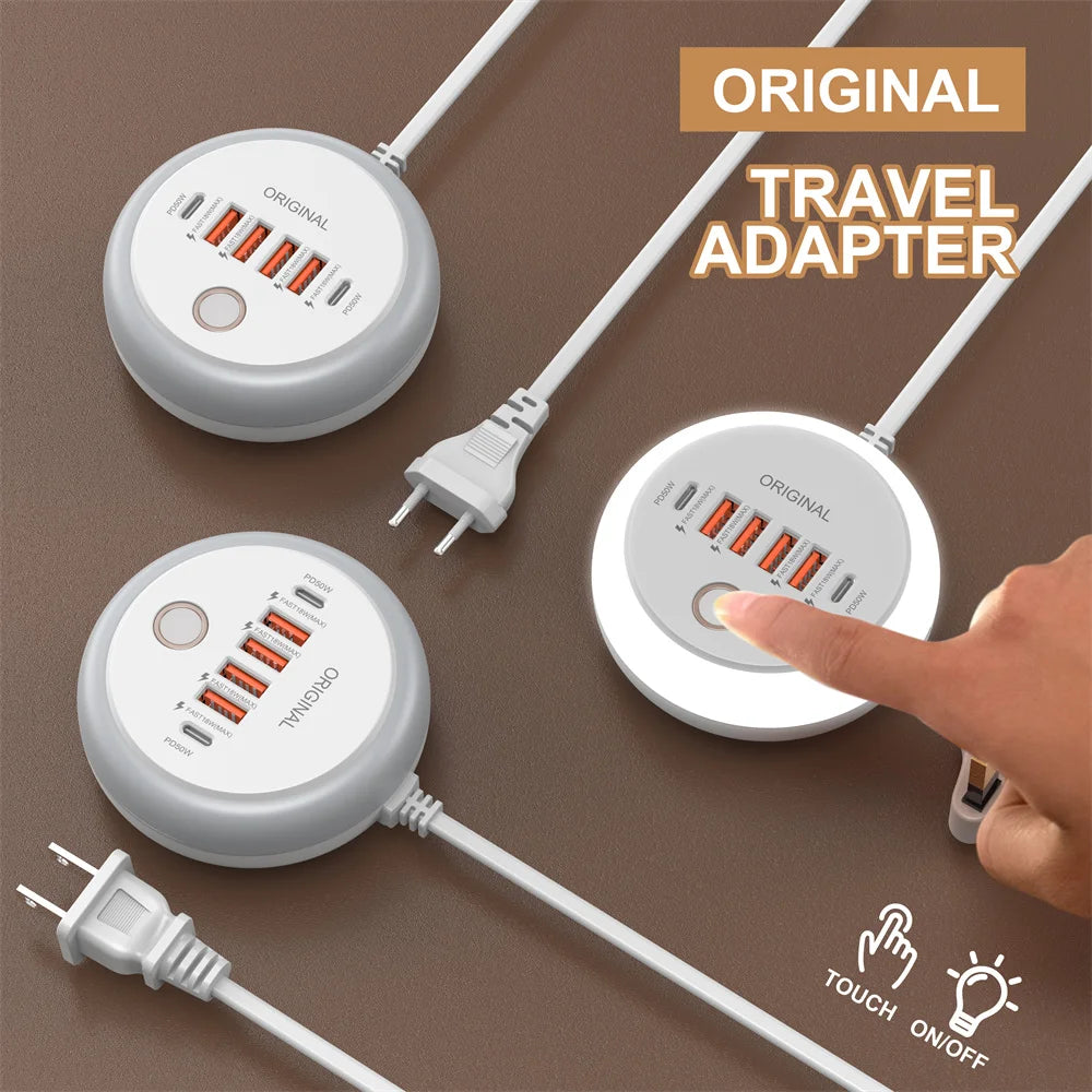 50W Multi-Port USB Wall Charger with PD USB-C Fast Charging for Smartphones & Tablets