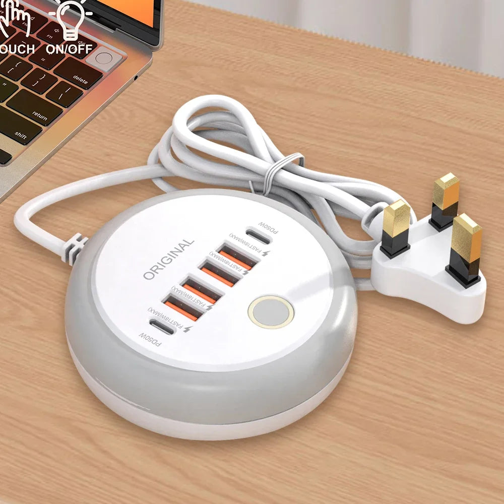 50W Multi-Port USB Wall Charger with PD USB-C Fast Charging for Smartphones & Tablets