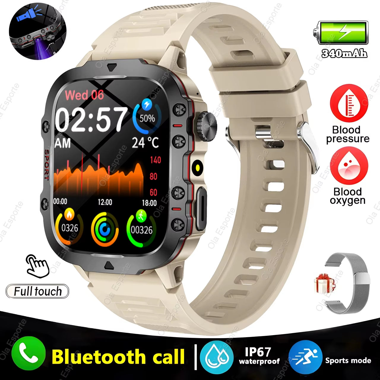 Men's Smart Watch with Bluetooth Calling, Flashlight & Fitness Tracking, 1.81" HD Touchscreen, 3ATM Water Resistant, Compatible with Android & iOS