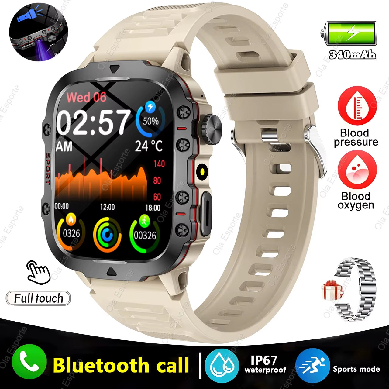 Men's Smart Watch with Bluetooth Calling, Flashlight & Fitness Tracking, 1.81" HD Touchscreen, 3ATM Water Resistant, Compatible with Android & iOS