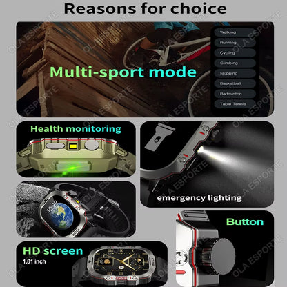 Men's Smart Watch with Bluetooth Calling, Flashlight & Fitness Tracking, 1.81" HD Touchscreen, 3ATM Water Resistant, Compatible with Android & iOS